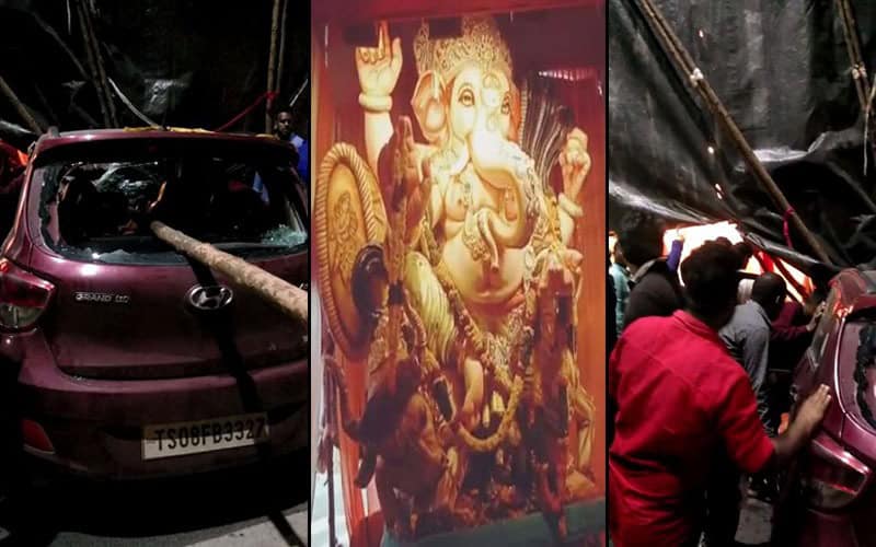 Three injured as car crashes into Ganesh pandal