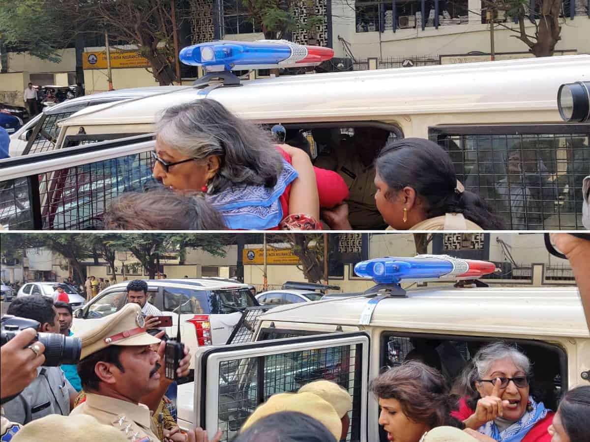 Jasveen Jairath and Sarah Matthews being arrested