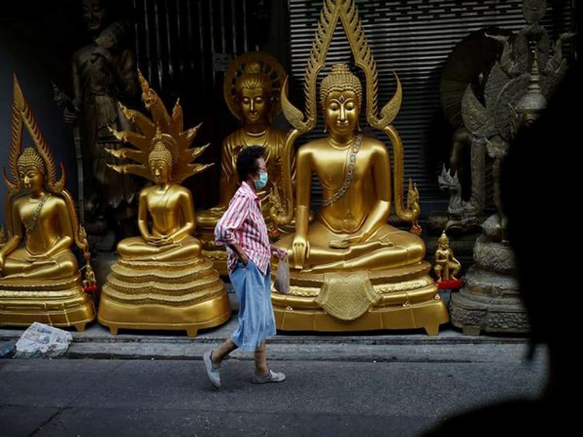 Woman wears mask