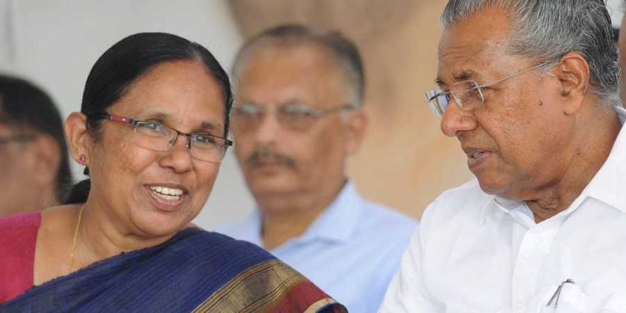 Kerala Minister for Health, Social Justice and Woman and Child Development KK Shailaja with CM Pinarayi Vijayan (Facebook photo)