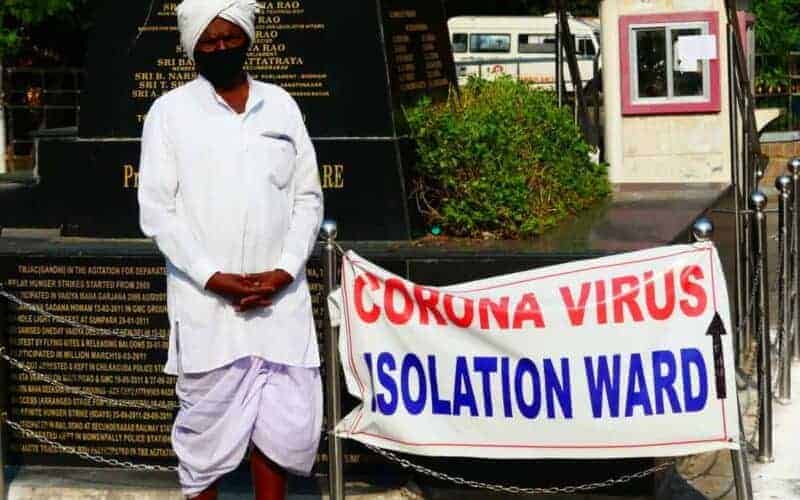 File photo of a sign board showing the direction towards the Gandhi Hospital's Coronavirus isolation ward in Hyderabad. Photo: Mohammed Hussain