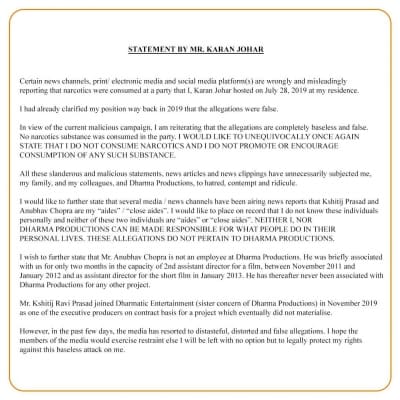 Karan Johar issues statement: I do not consume, promote narcotics consumption