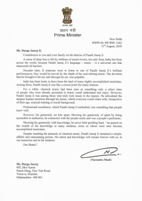 Pandit Jasraj's daughter thanks PM Modi for 'thoughtful letter of condolence'