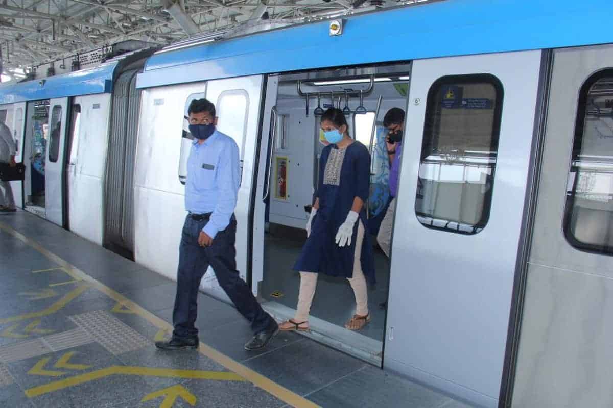 Passengers travelling in Hyderabad Metro Rail