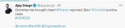 Ajay Devgn happy about Dharavi reporting zero Covid positive cases