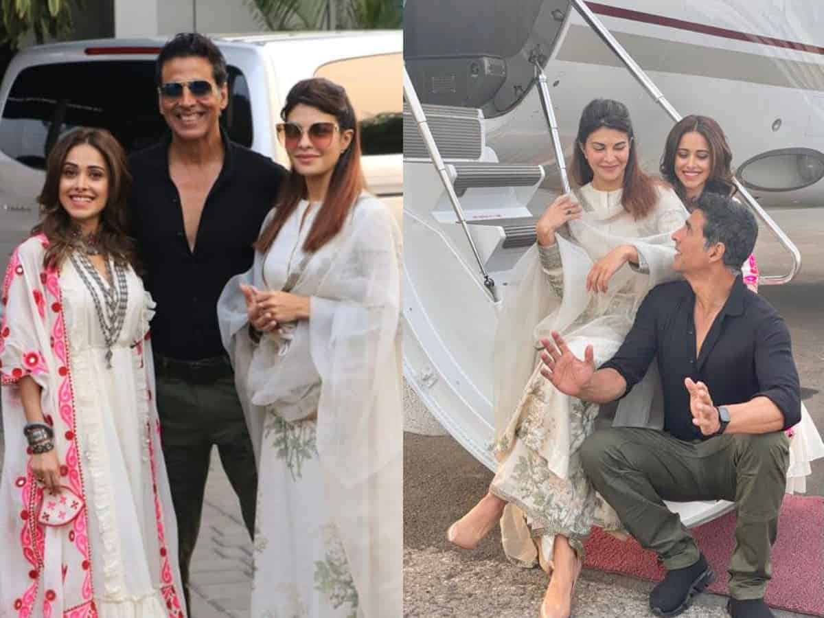 Nushrratt, Akshay, Jacqueline jet off to Ayodhya for Ram Setu puja, see pics