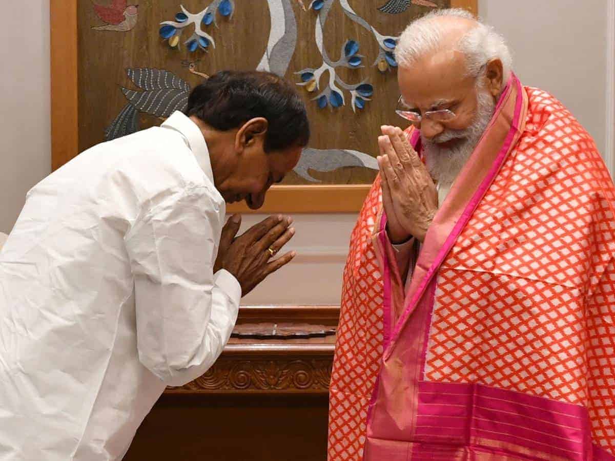 KCR meets PM Modi in Delhi; submits memoranda on 10 issues