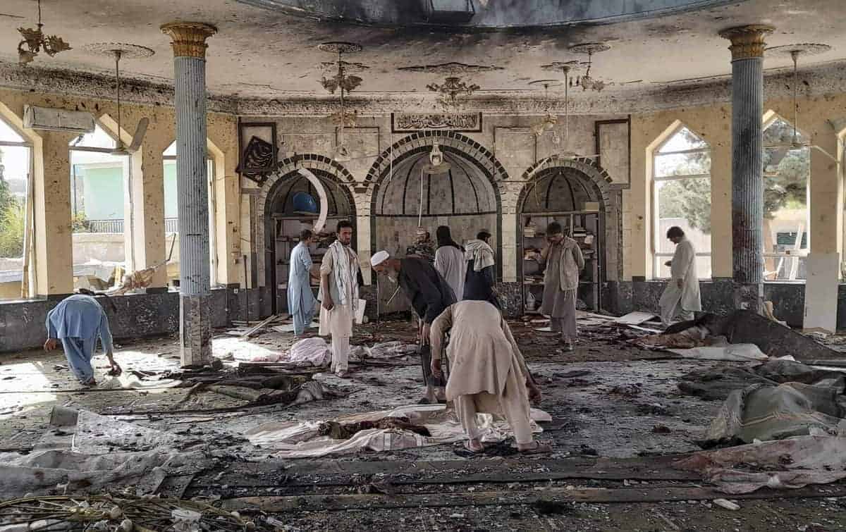 Kunduz: People view the damage inside of a mosque following a bombing in Kunduz, province northern Afghanistan, Friday, Oct. 8, 2021. A powerful explosion in the mosque frequented by a Muslim religious minority in northern Afghanistan on Friday has left several casualties, witnesses and the Taliban's spokesman said. AP/PTI