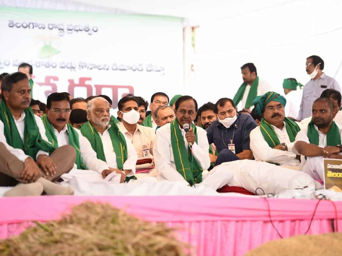 Telangana CM stages dharna in Hyderabad to protest Centre's policies