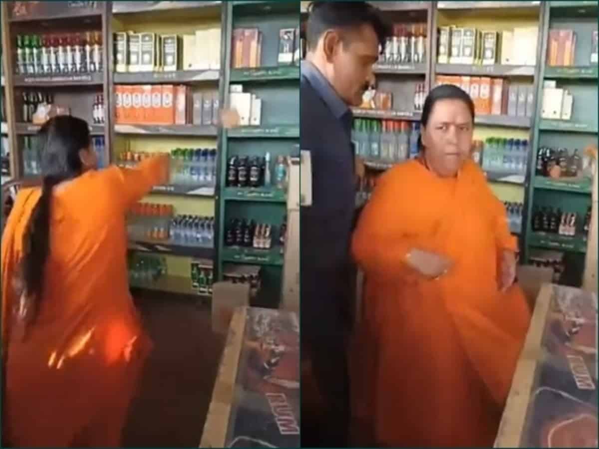 Uma Bharti vandalises liquor shop in Bhopal