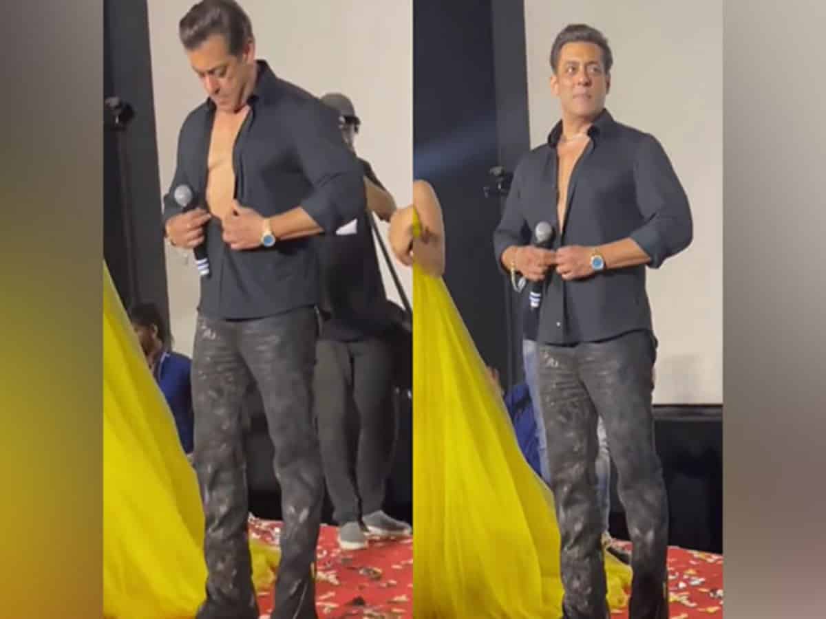 "Tumko lagta hai VFX": Salman Khan flaunts his six-pack abs at 'Kisi Ka Bhai Kisi Ki Jaan' trailer launch